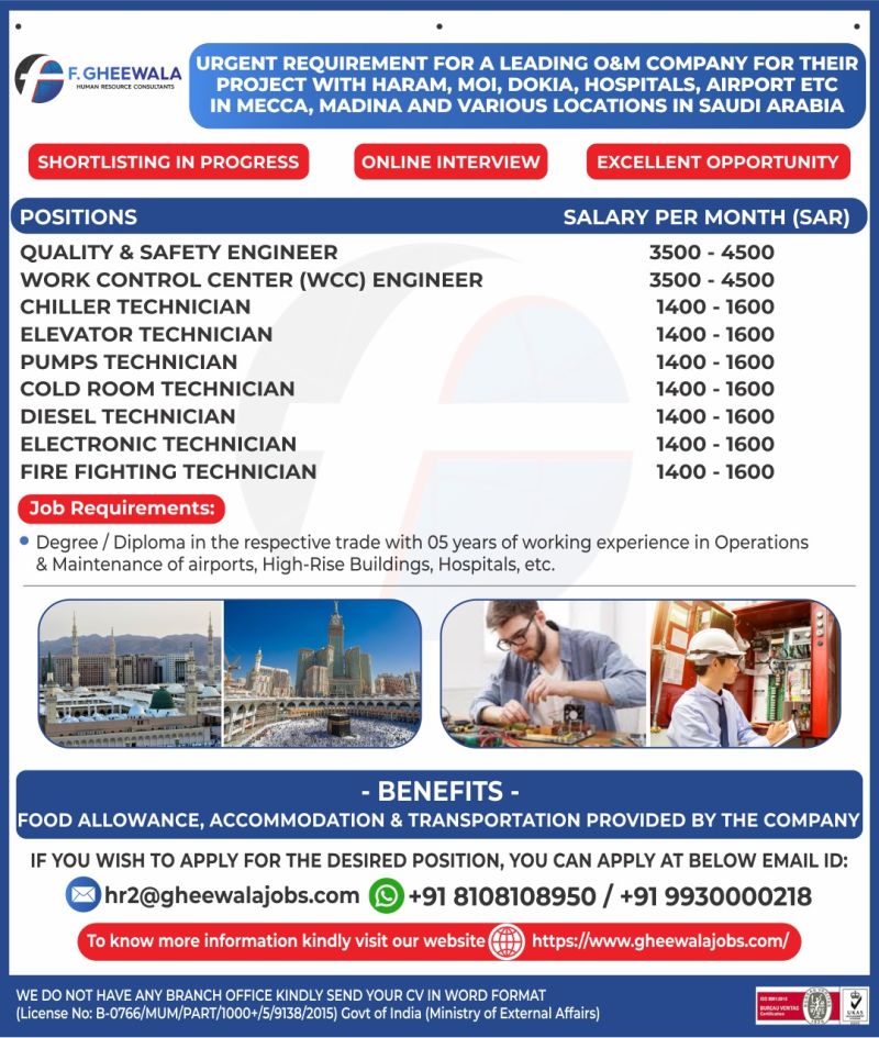 Urgent Requirement For Saudi Arabia
