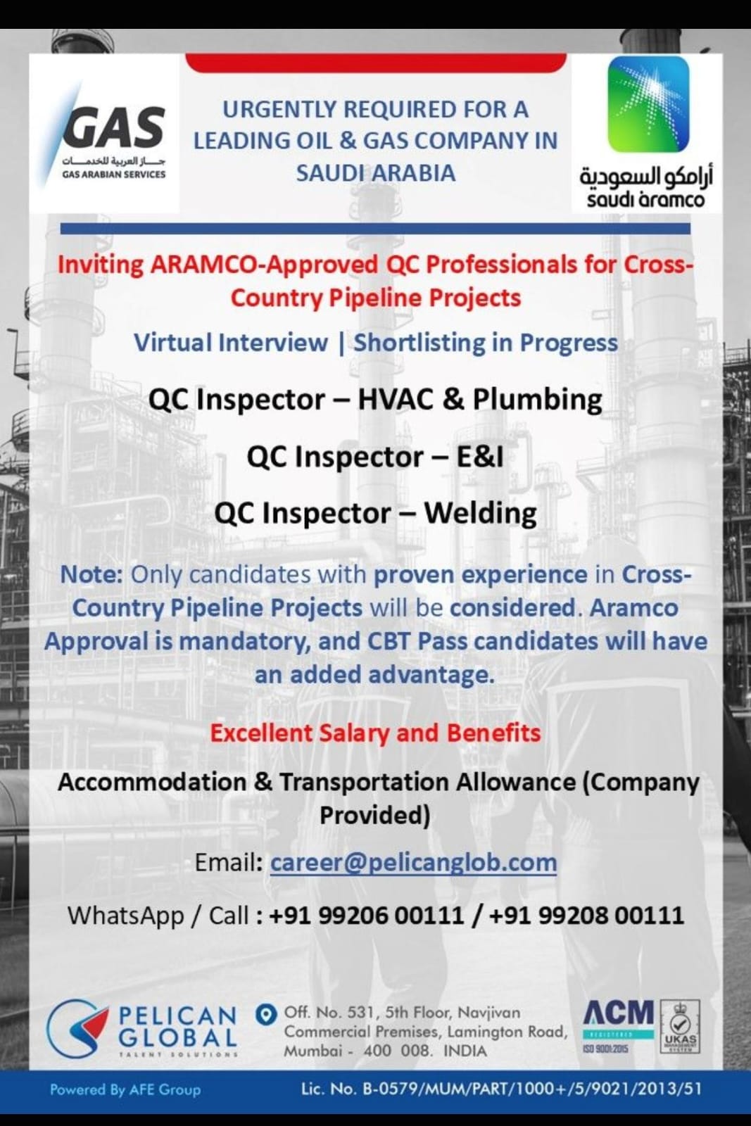 Urgent Requirement For Saudi Arabia