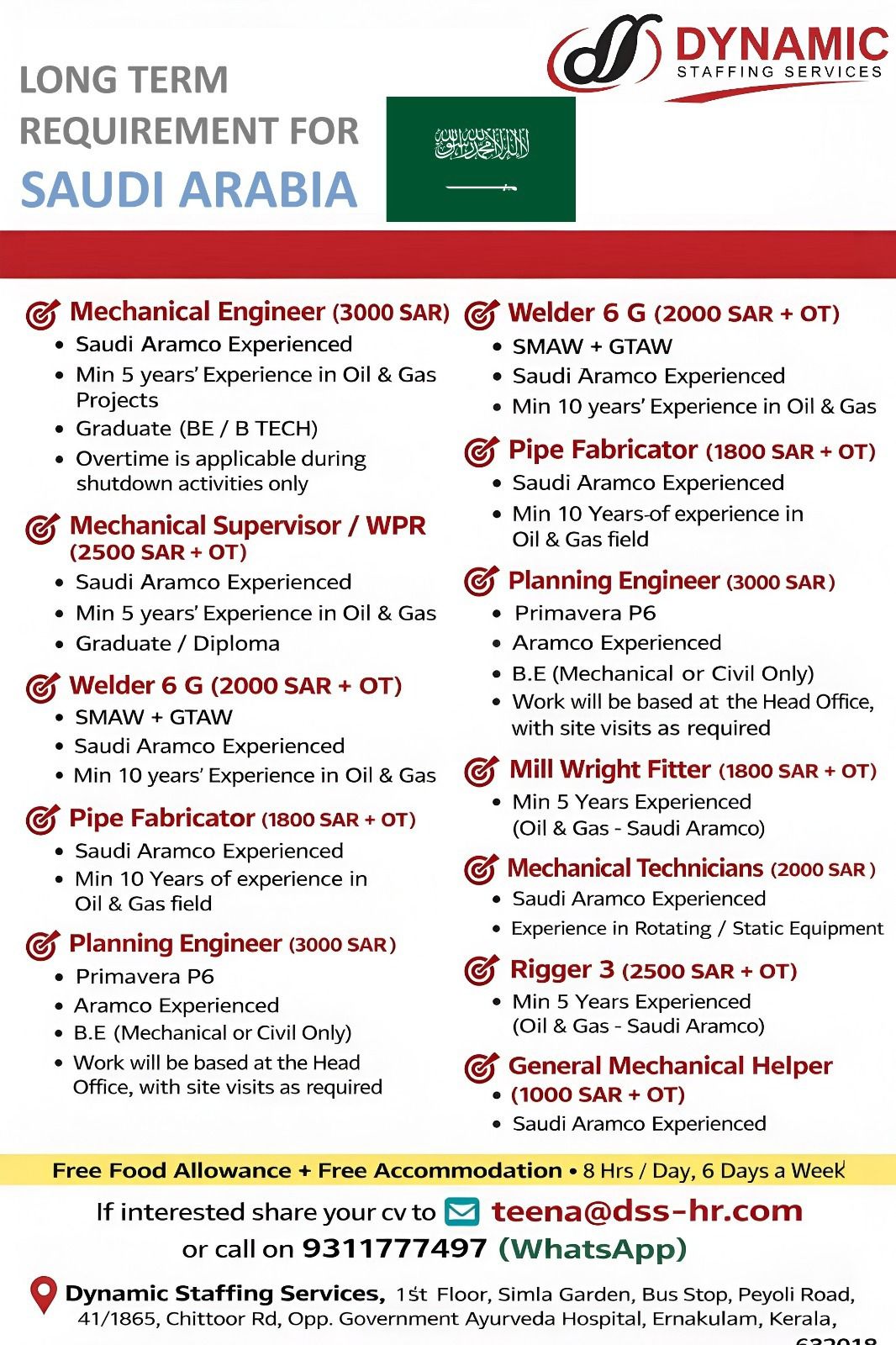Urgent Requirement For Saudi Arabia