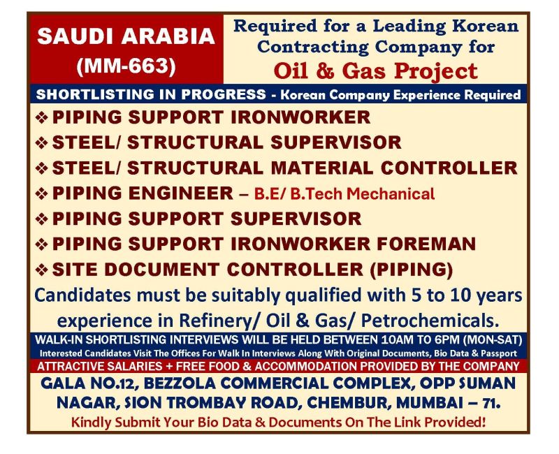 Urgent Requirement For Saudi Arabia