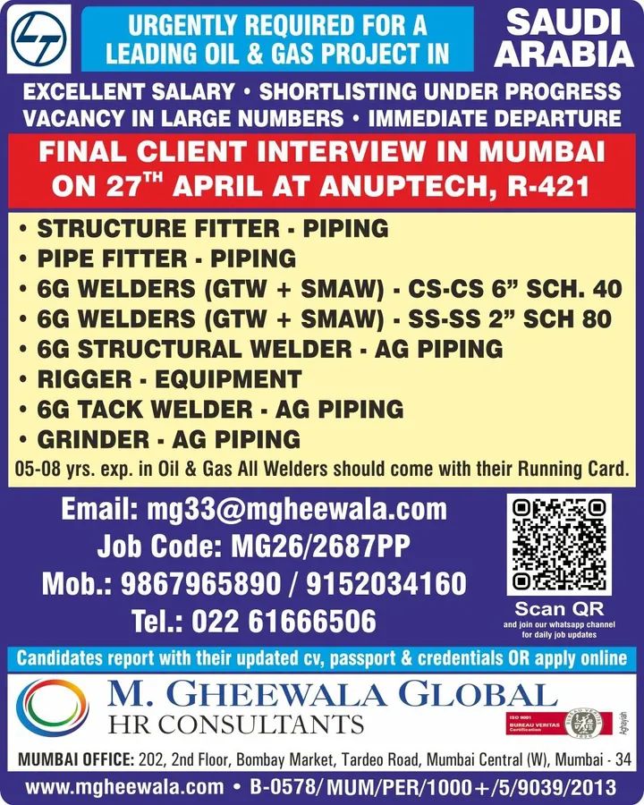 Urgent Requirement For Saudi Arabia