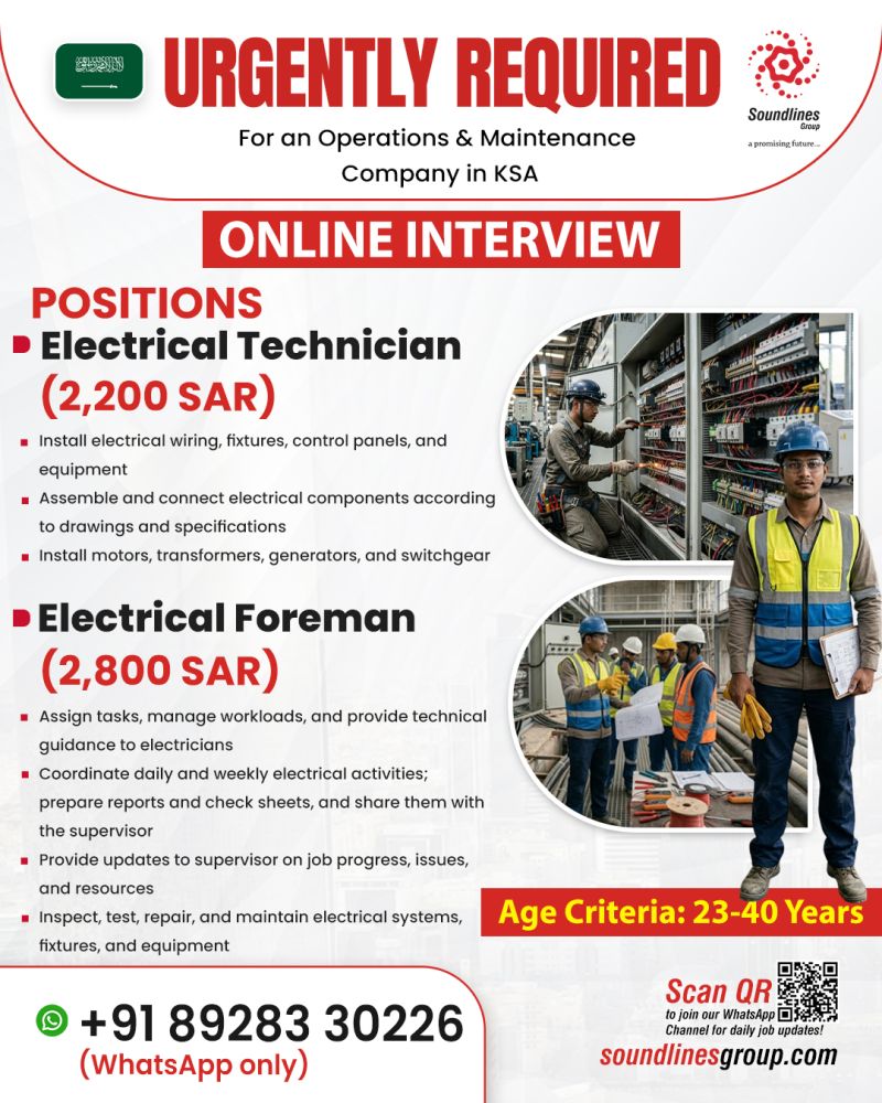 Urgent Requirement For Saudi Arabia