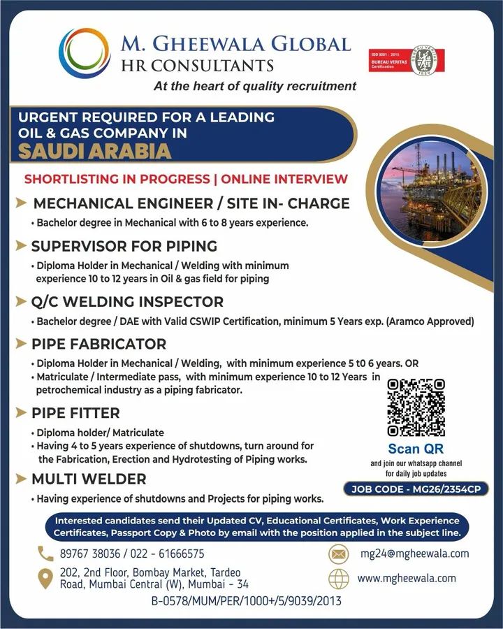 Urgent Requirement For Saudi Arabia