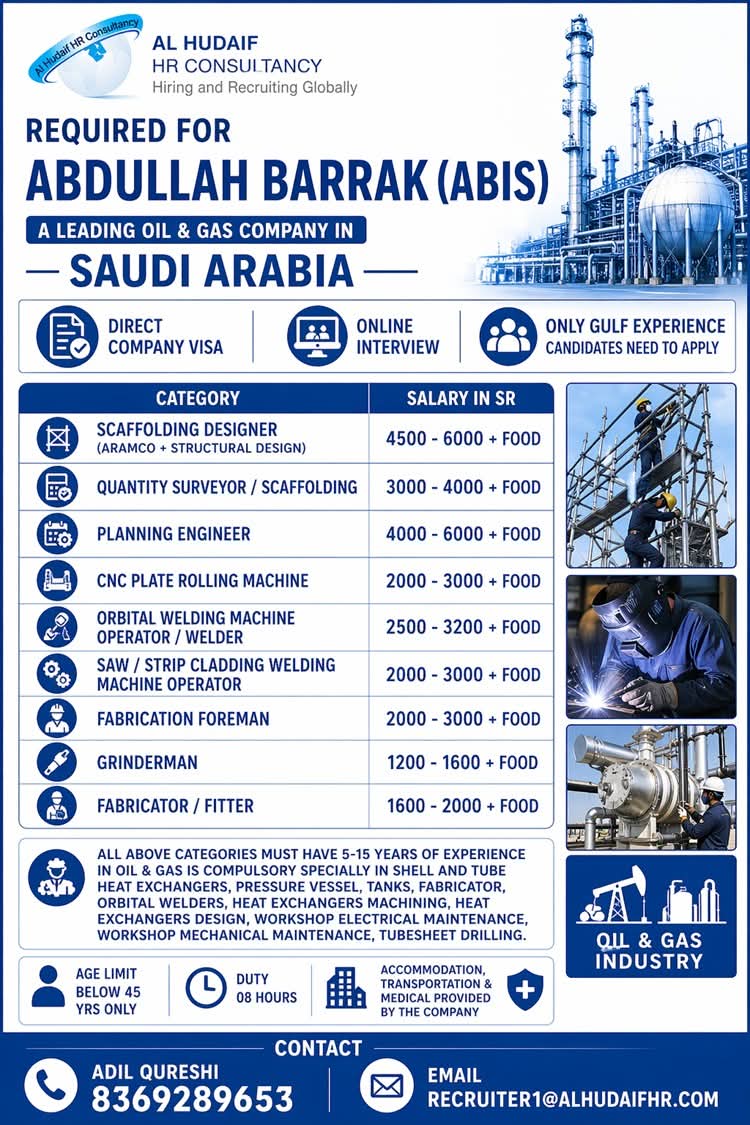 Urgent Requirement For Saudi Arabia
