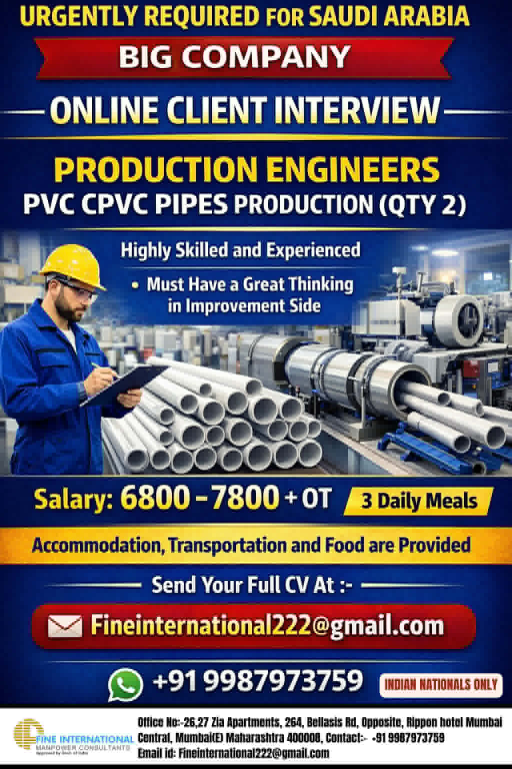 Urgent Requirement For Saudi Arabia