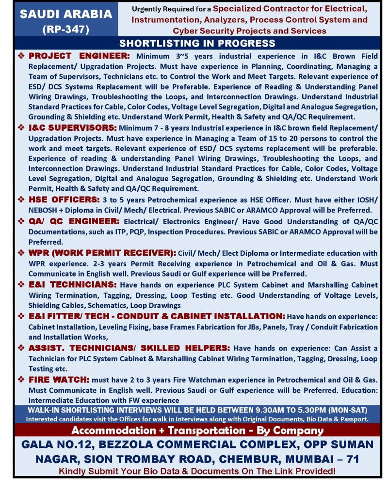 Urgent Requirement For Saudi Arabia