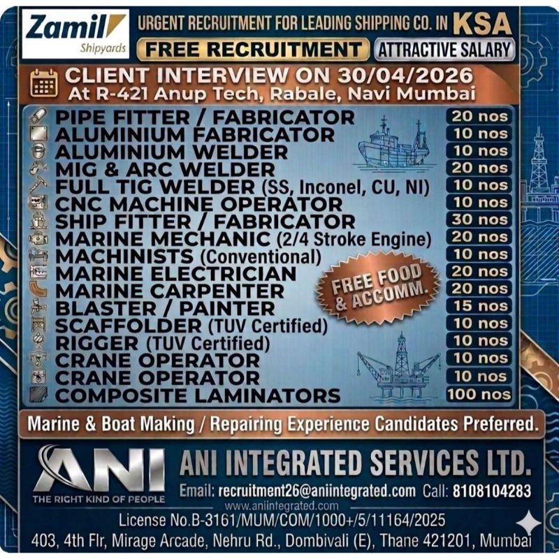 Urgent Requirement For Saudi Arabia