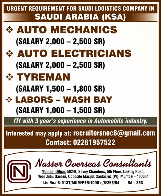 Urgent Requirement For Saudi Arabia