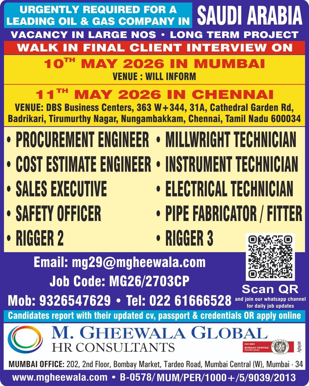 Urgent Requirement For Saudi Arabia