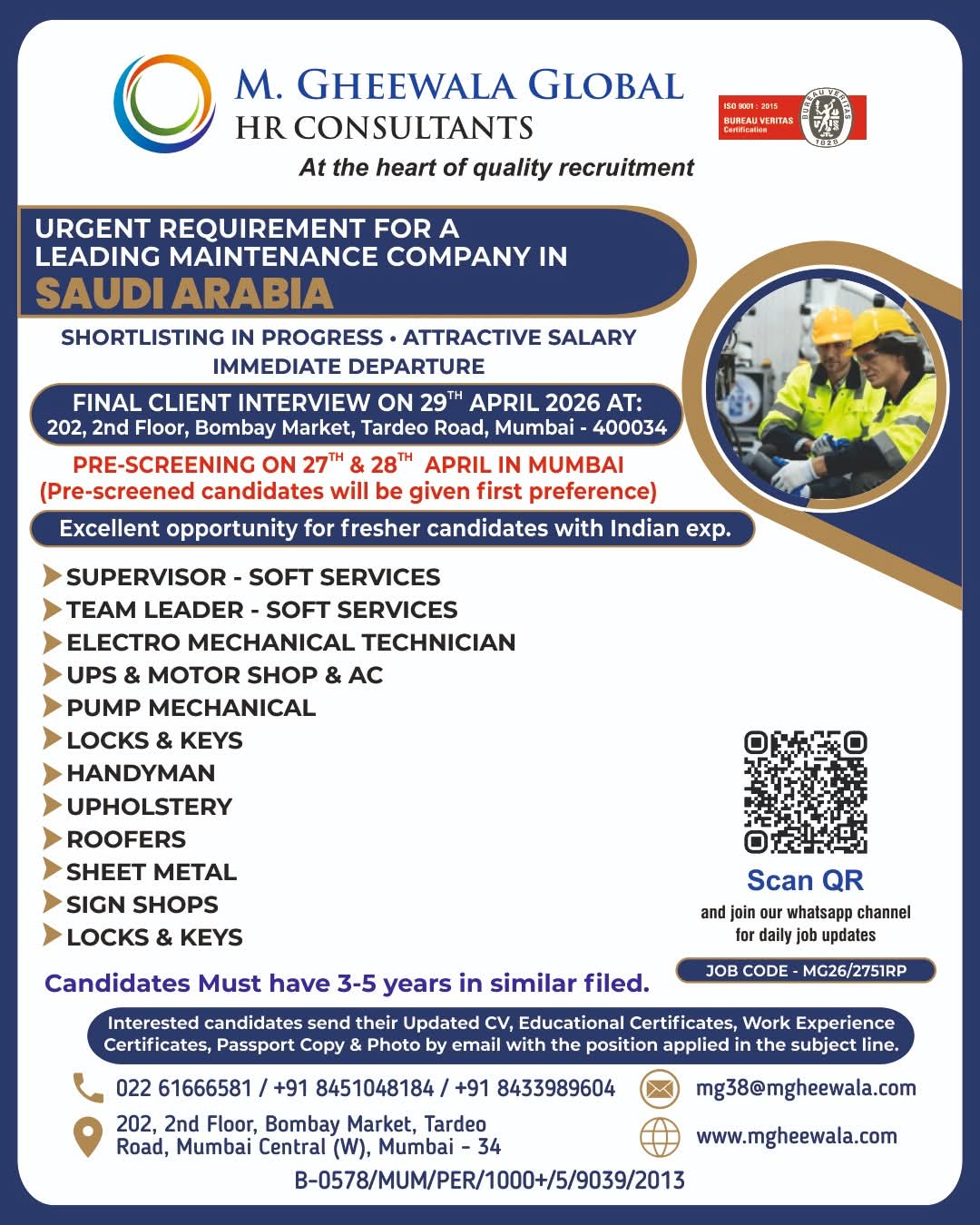 Urgent Requirement For Saudi Arabia