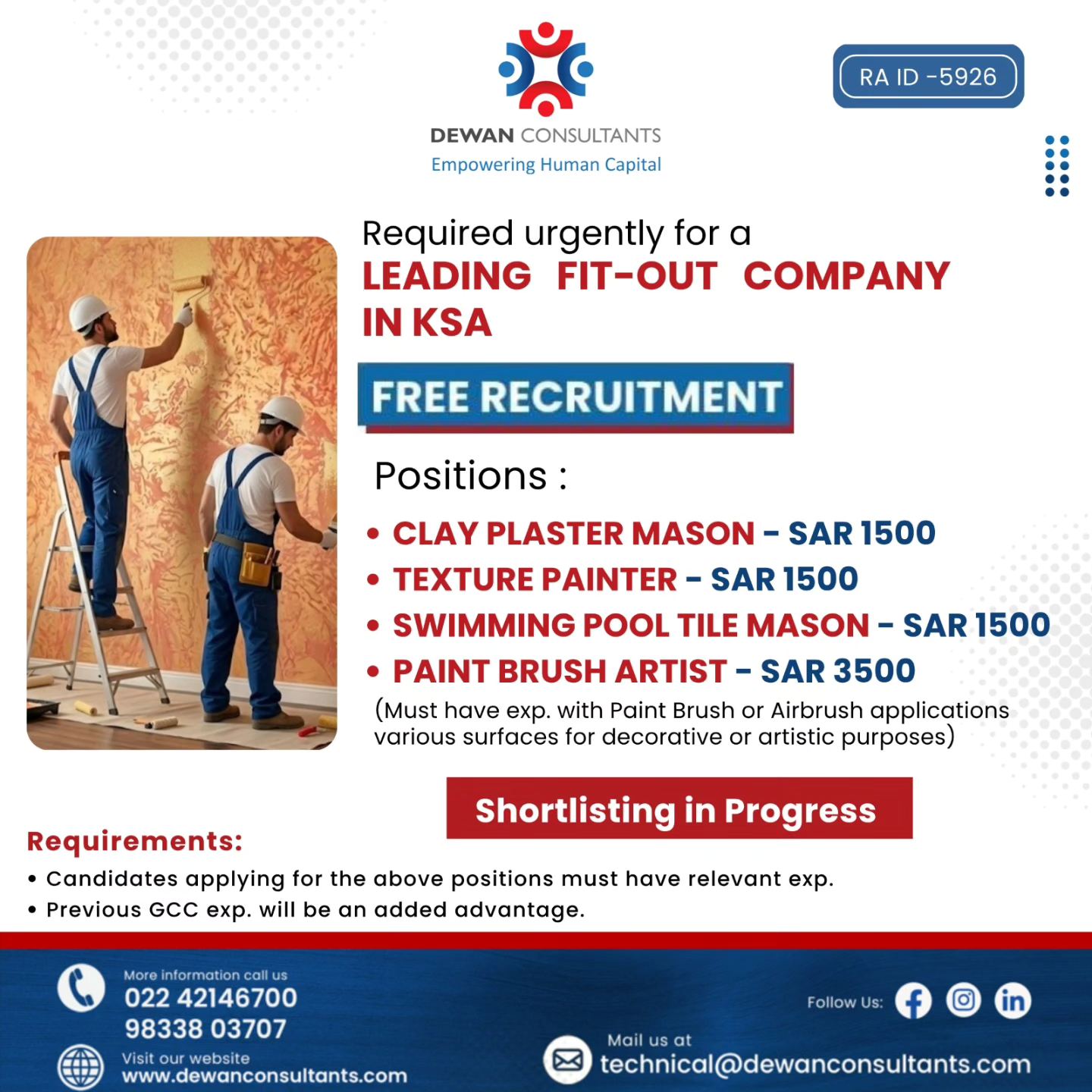 Urgent Requirement For Saudi Arabia