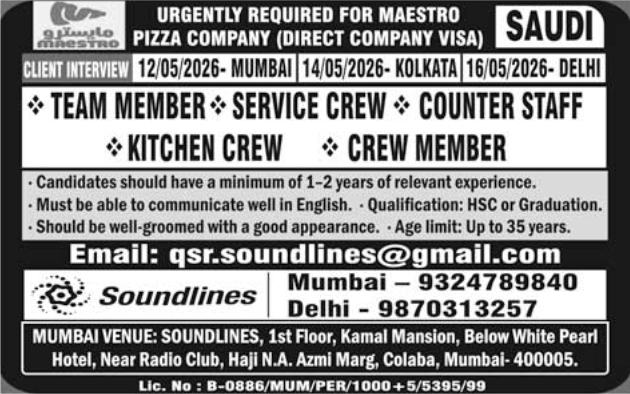 Urgent Requirement For Saudi Arabia