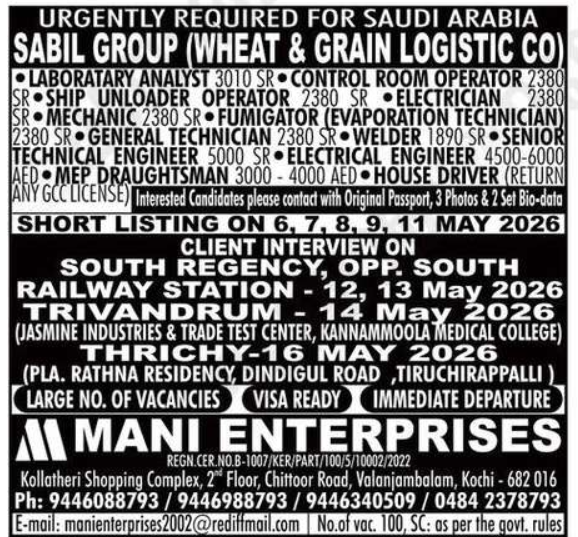 Urgent Requirement For Saudi Arabia