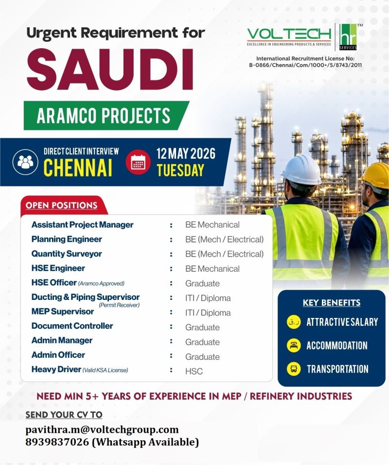 Urgent Requirement For Saudi Arabia
