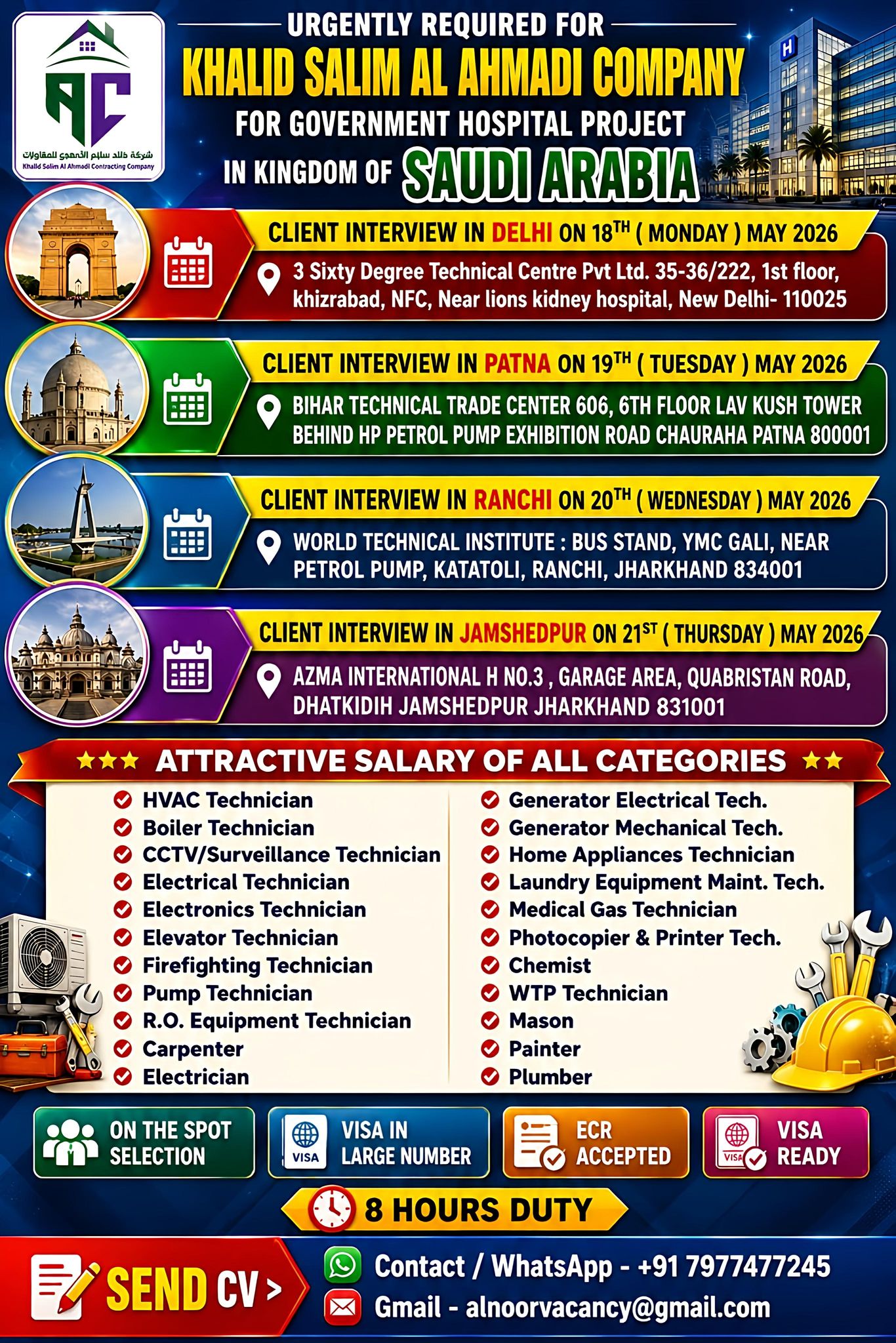 Urgent Requirement For Saudi Arabia