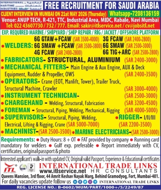 Urgent Requirement For Saudi Arabia