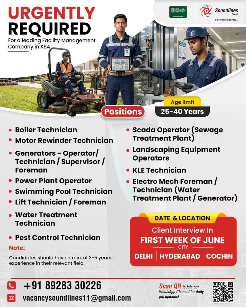 Urgent Requirement For Saudi Arabia