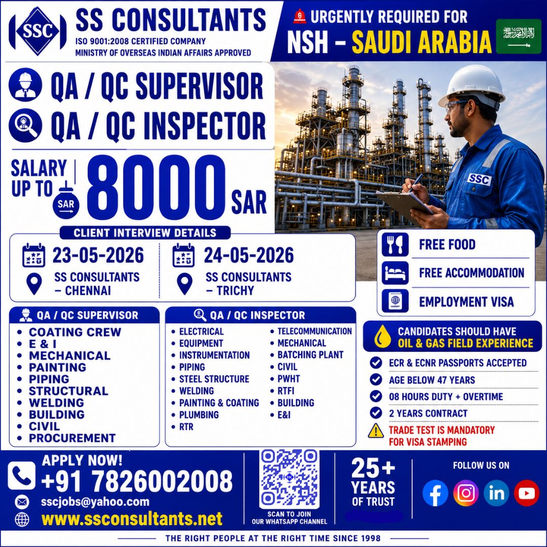 Urgent Requirement For Saudi Arabia