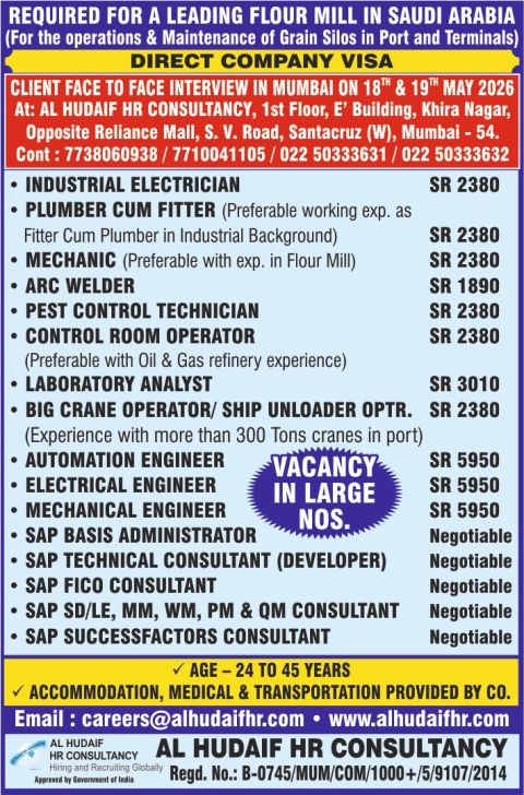 Urgent Requirement For Saudi Arabia