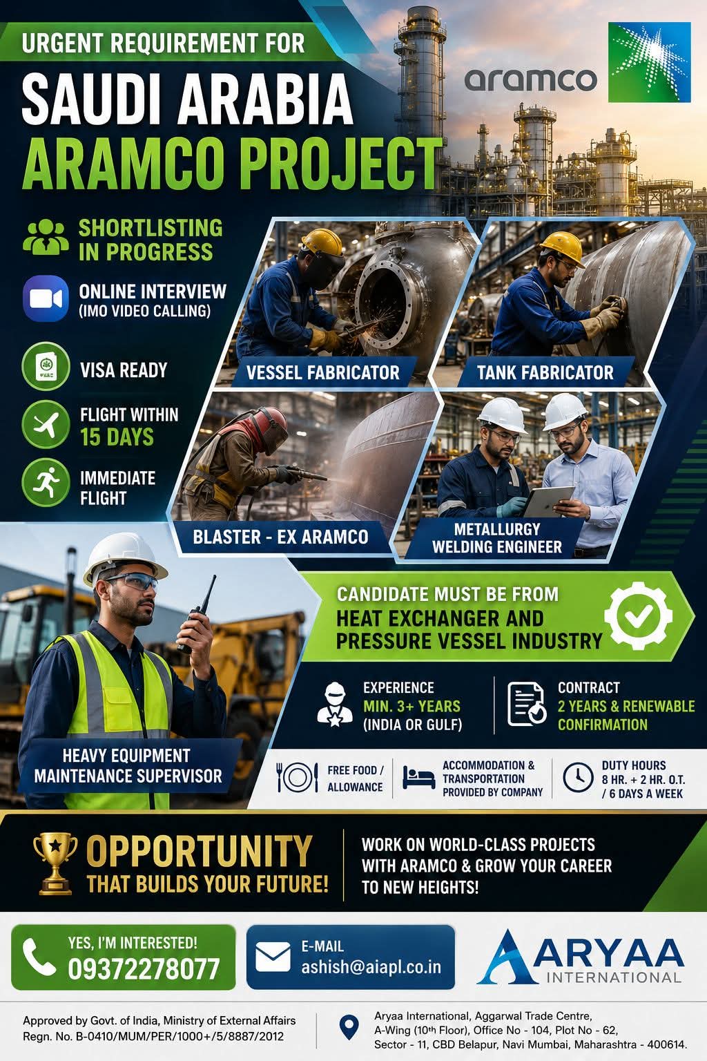 Urgent Requirement For Saudi Arabia