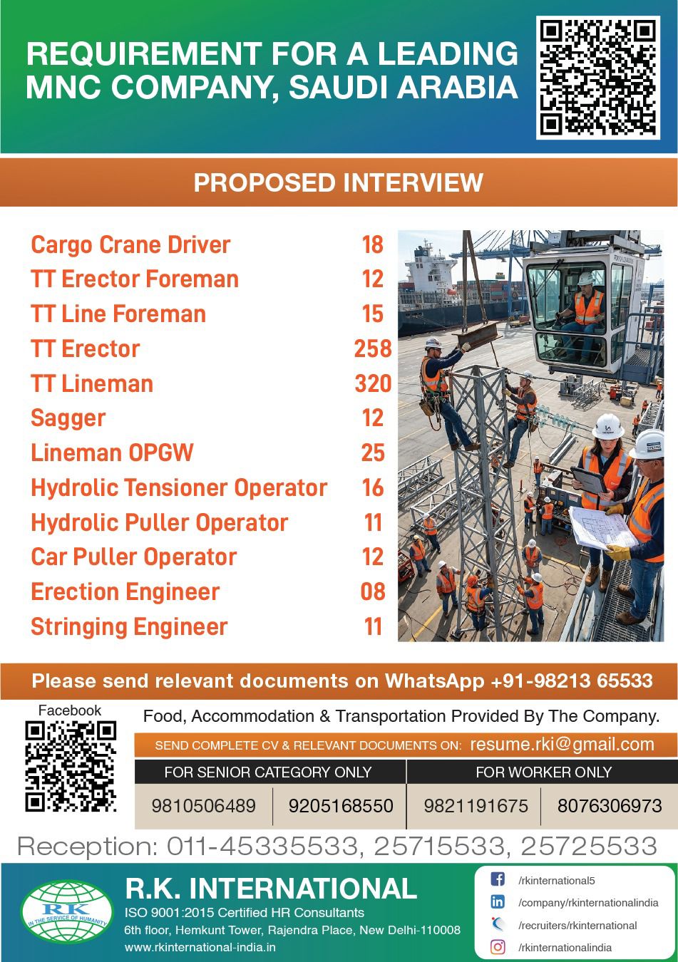 Urgent Requirement For Saudi Arabia