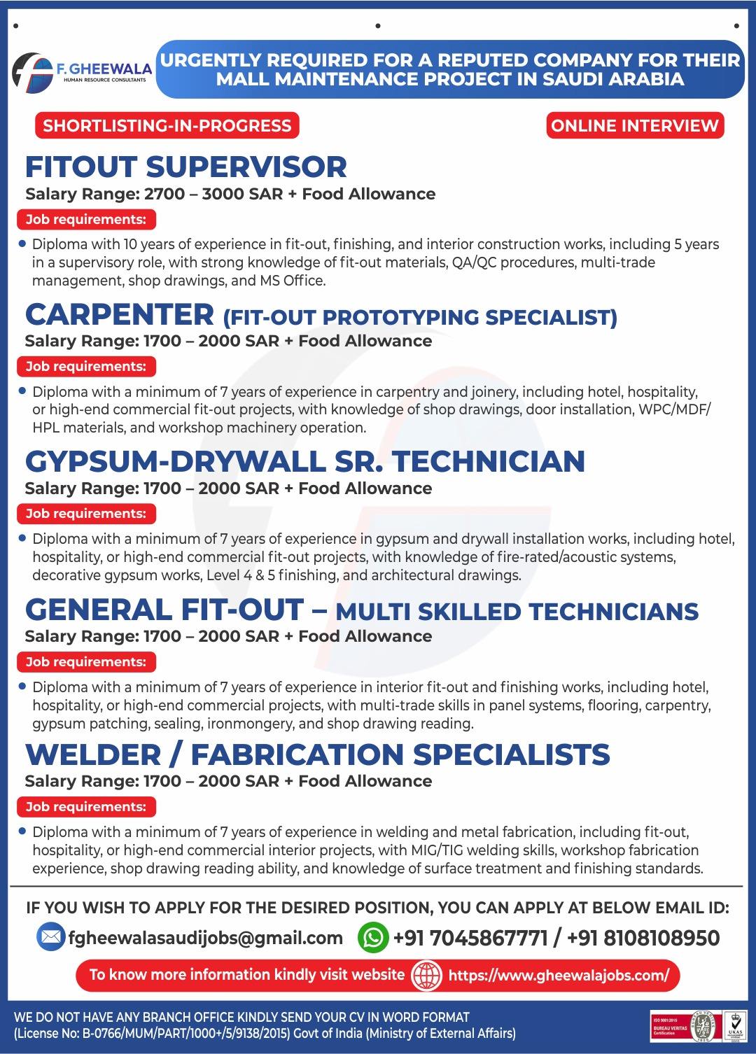 Urgent Requirement For Saudi Arabia