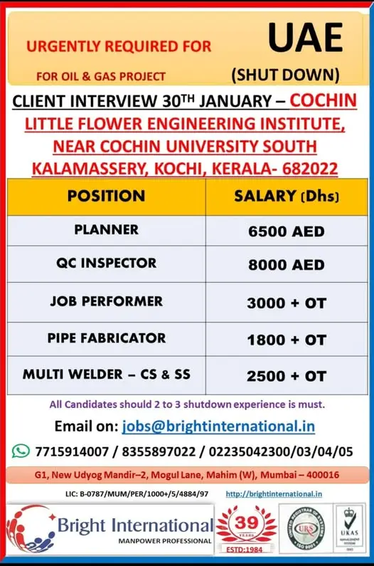 Urgent Requirement For UAE