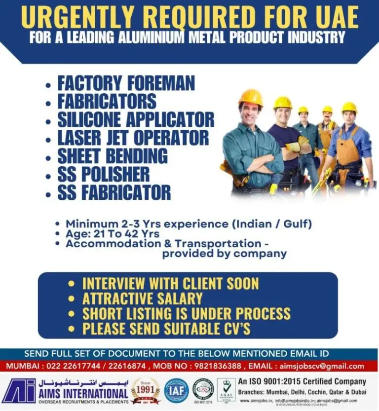 Urgent Requirement For UAE