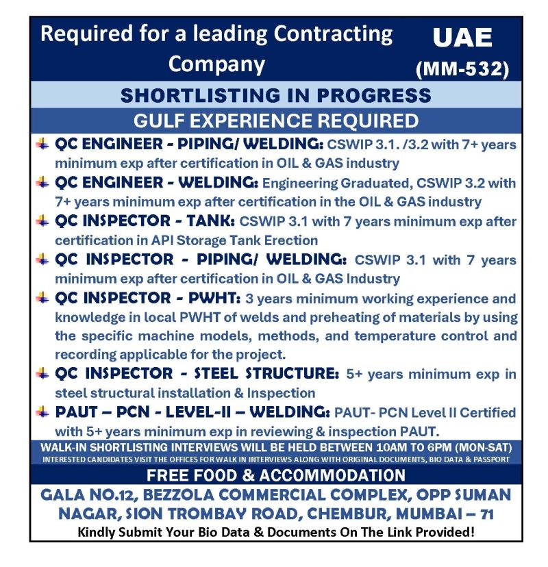 Urgent Requirement For UAE