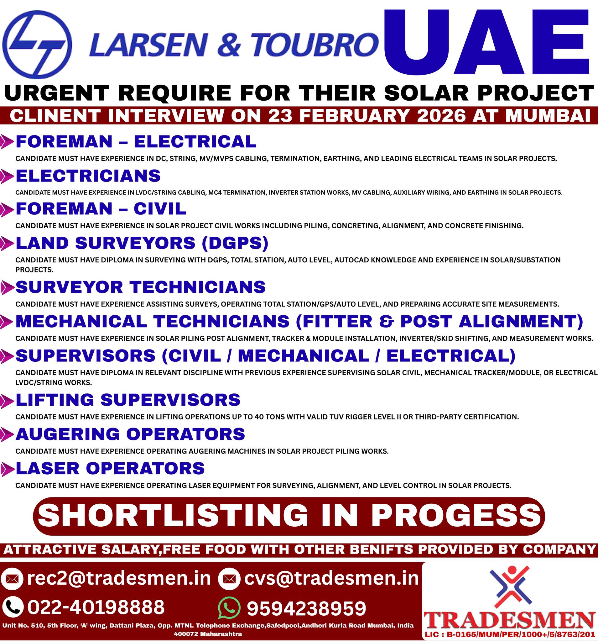 Urgent Requirement For UAE