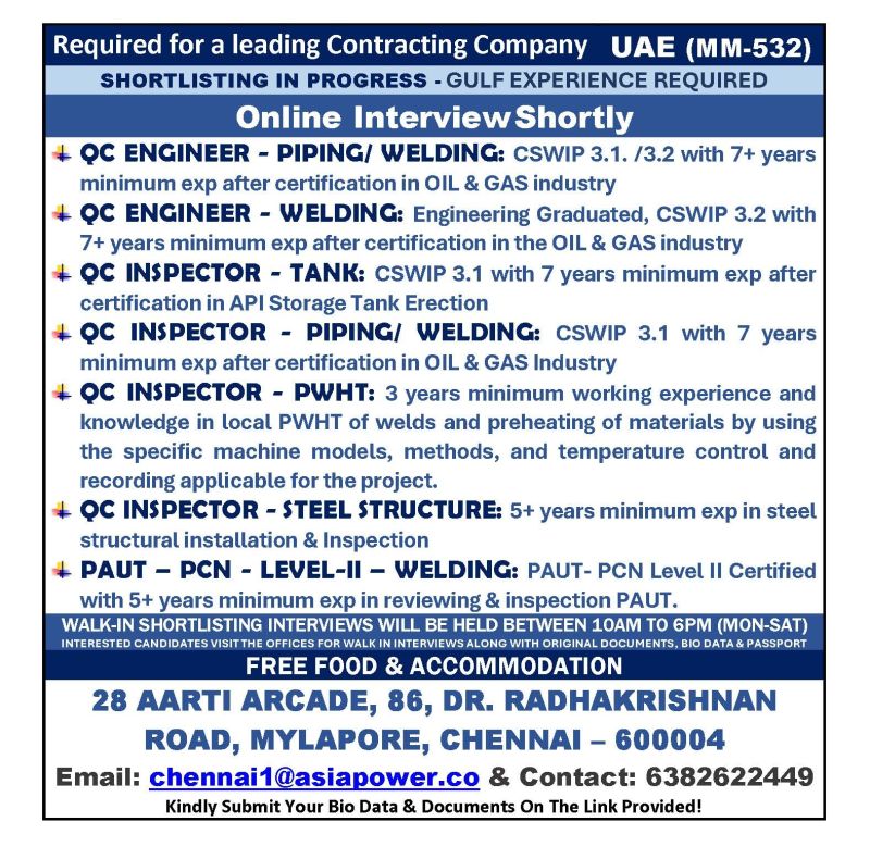 Urgent Requirement For UAE