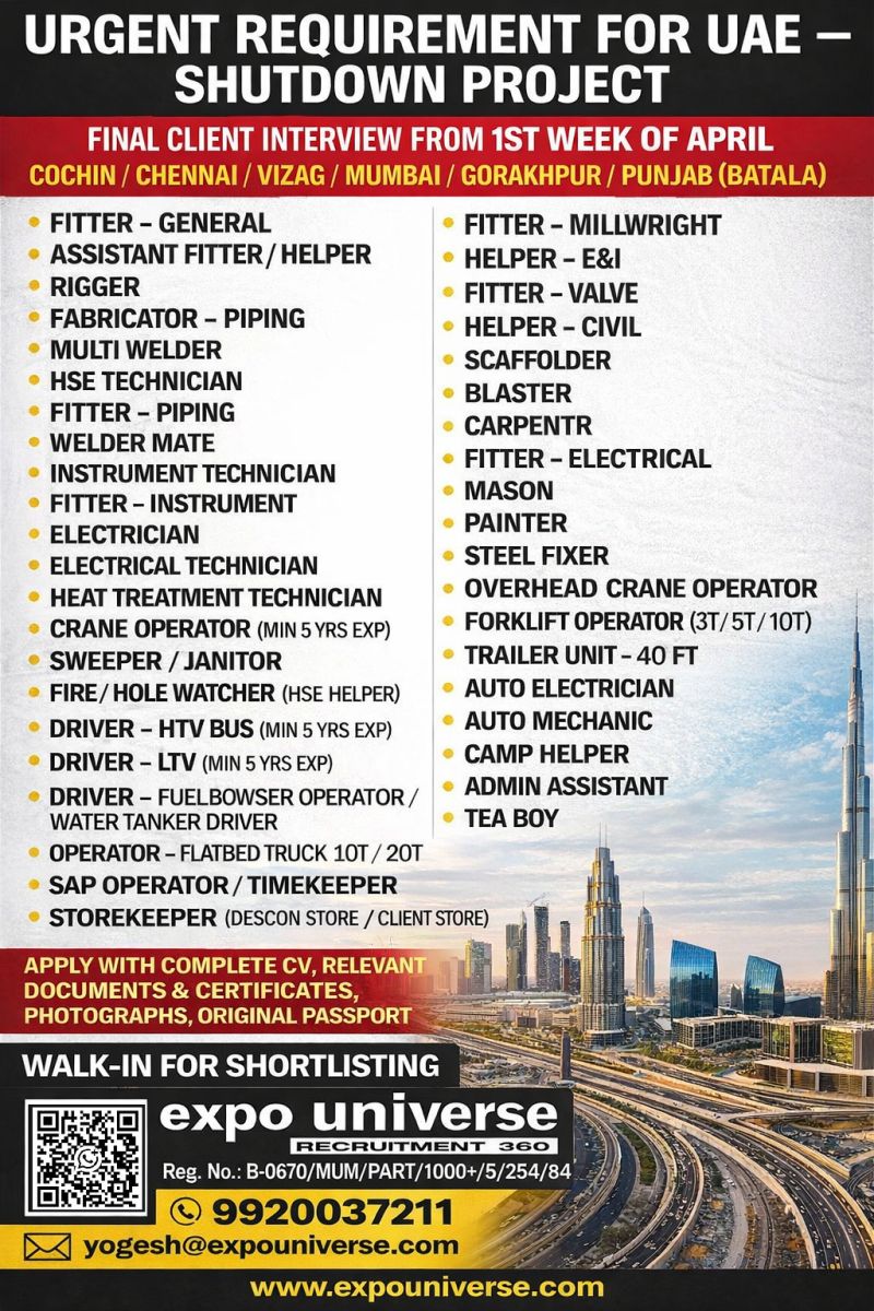 Urgent Requirement For UAE