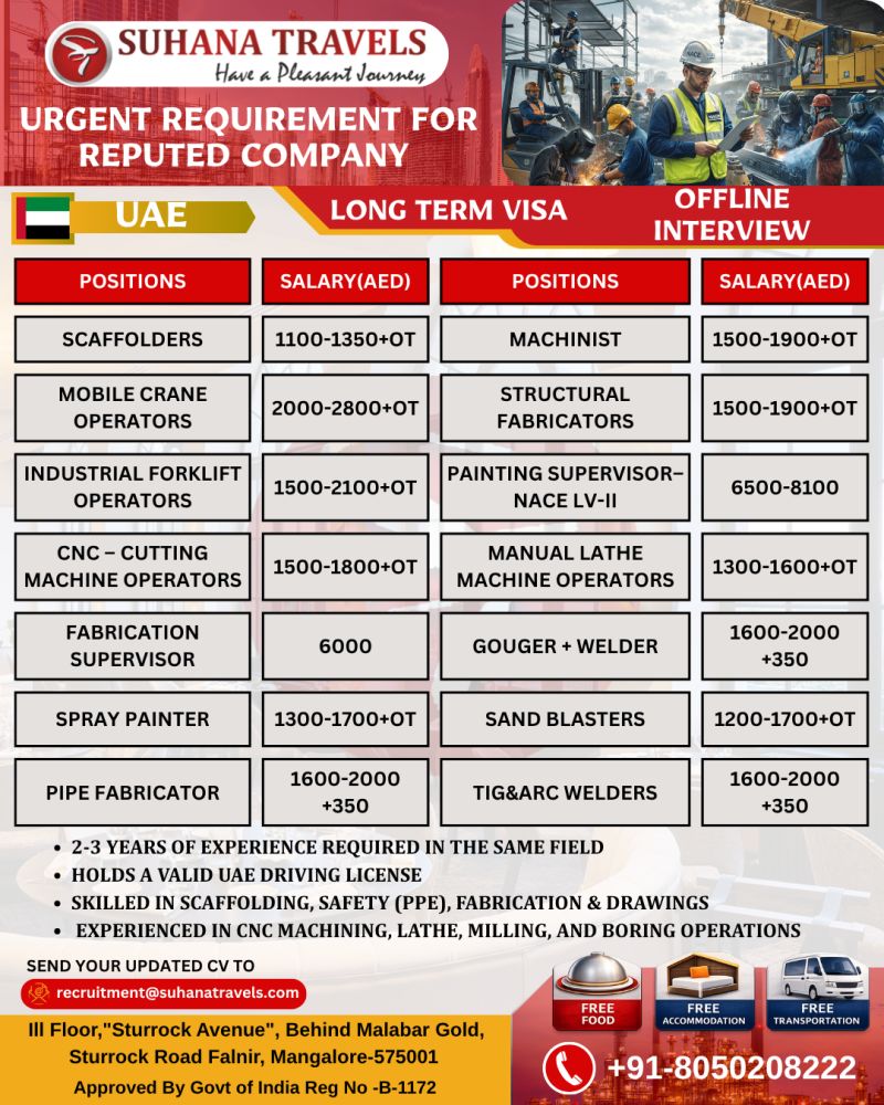Urgent Requirement For UAE