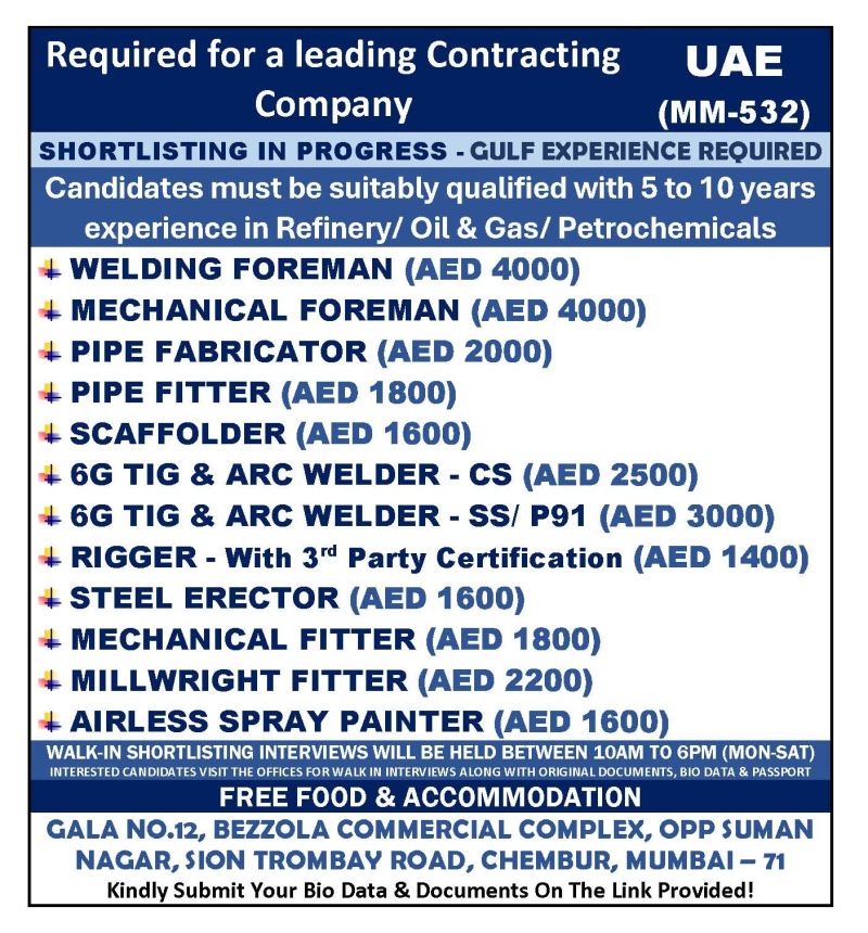 Urgent Requirement For UAE