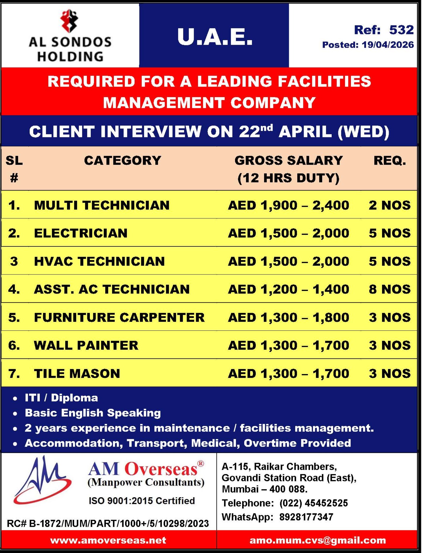 Urgent Requirement For UAE