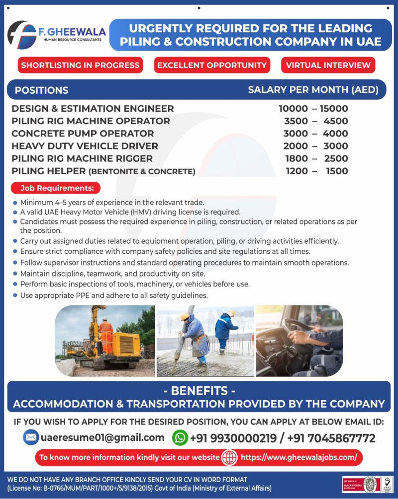 Urgent Requirement For UAE