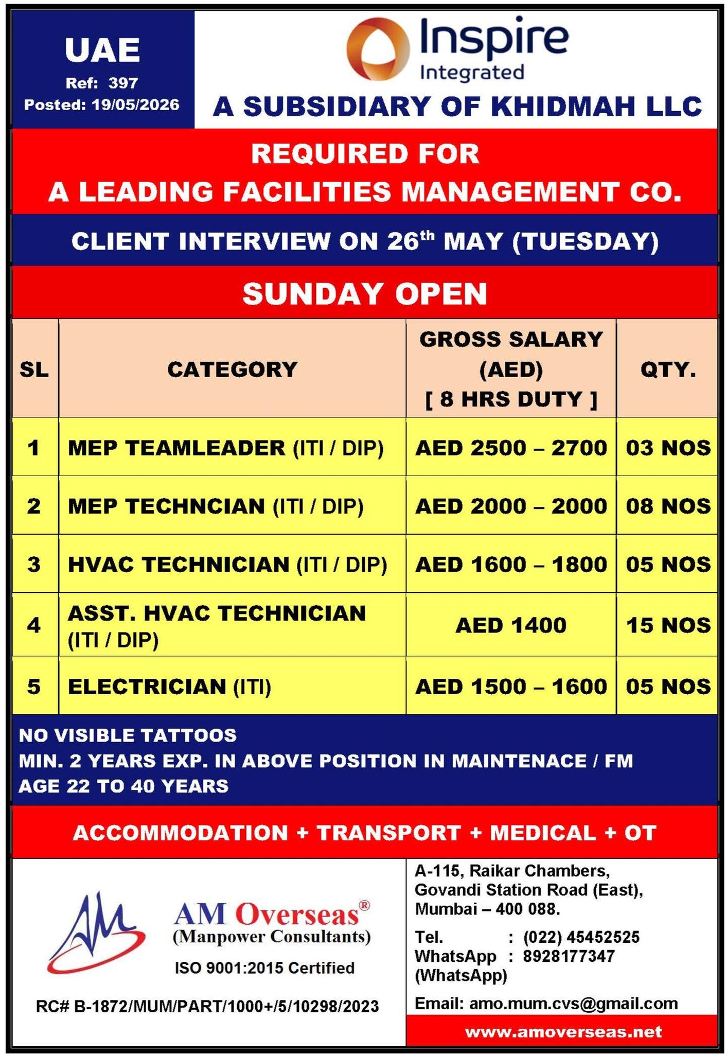Urgent Requirement For UAE