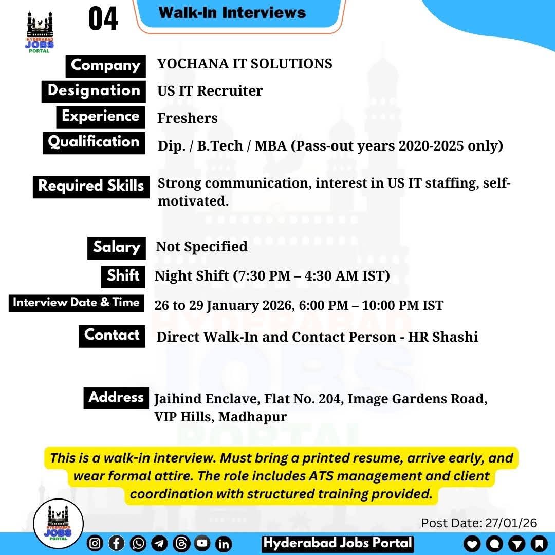 US IT Recruiter Job In Hyderabad