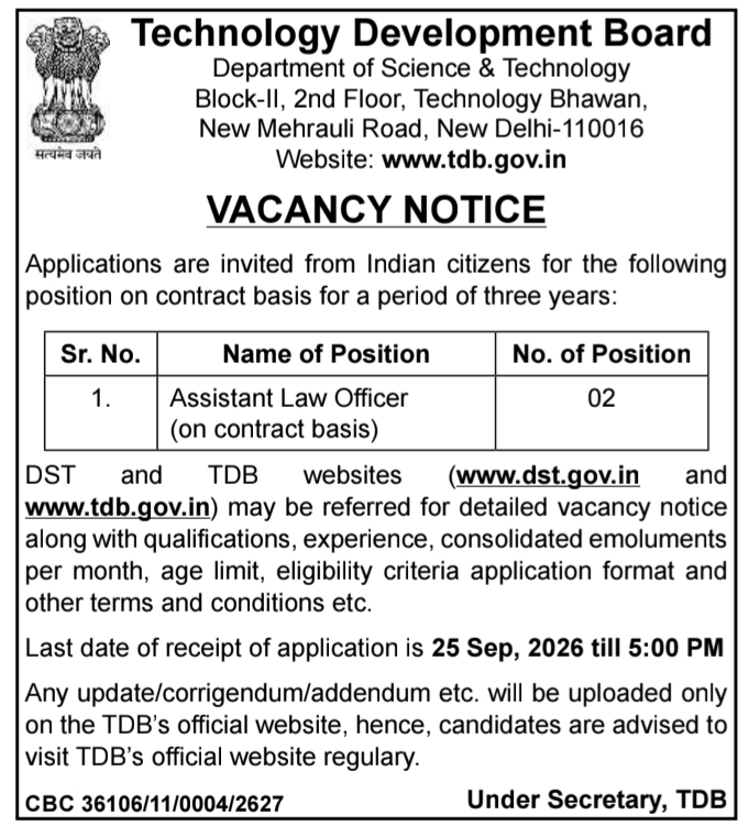 Vacancy Notification for Contractual Assistant Law Officer Posts by TDB