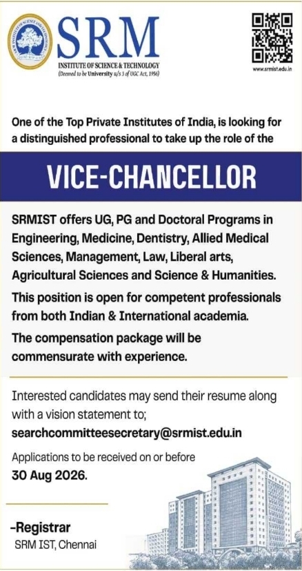 Vice-Chancellor Recruitment Notification by SRMIST