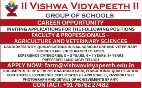 Vishwa Vidyapeeth Recruitment for Agriculture & Veterinary Sciences