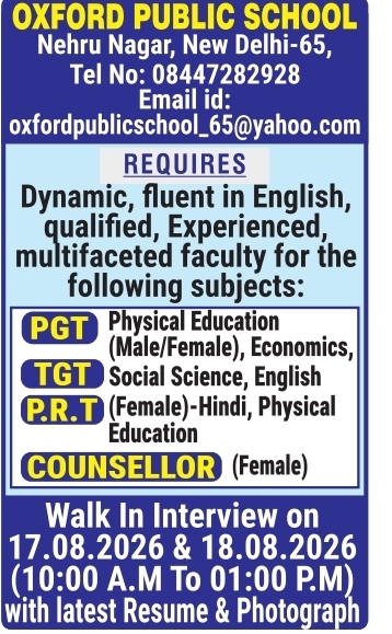 Walk-in Interview for Multiple Faculty Posts