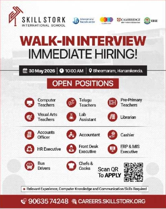 Walk-In Interviews at Skill Stork International School, Hanamkonda