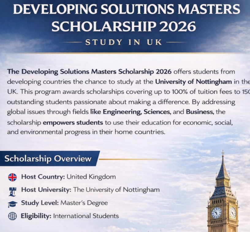 Developing Solutions Master’s Scholarship 2026 | Study in the UK
