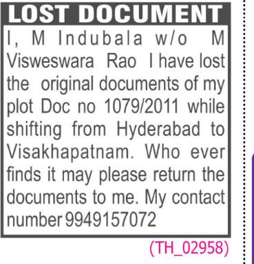 LOST OF DOCUMENT