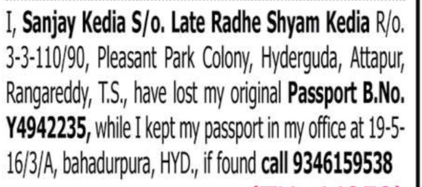 Lost Of Passport