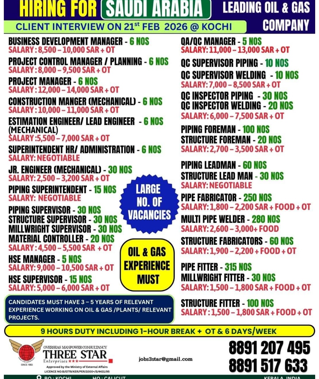 OIL AND GAS COMPANY HIRING AT SAUDI ARABIA