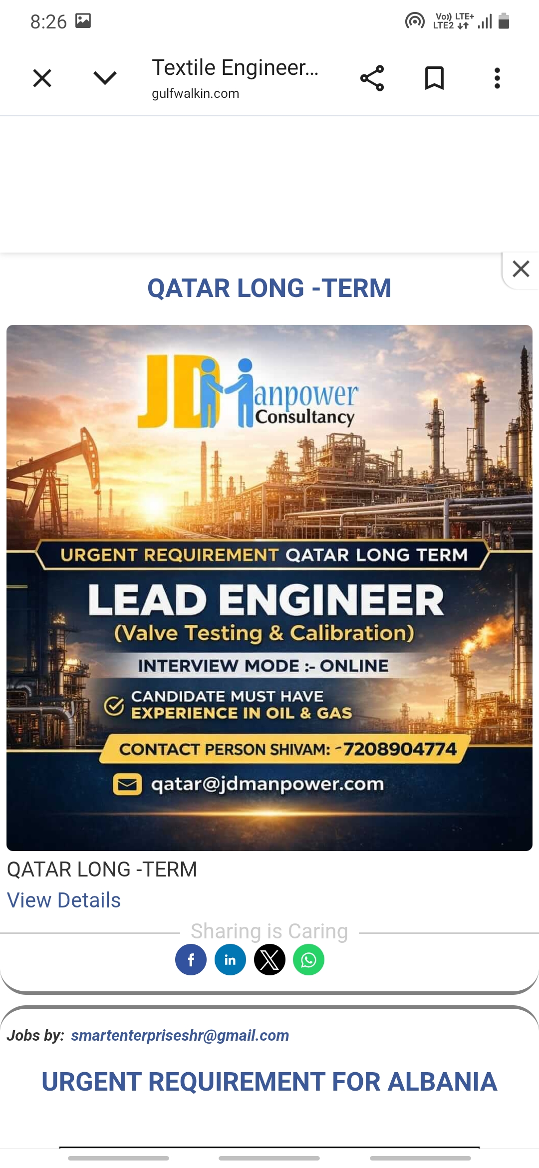 Recruitment for Long Term At Qatar