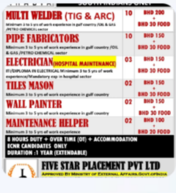 URGENTLY REQUIRED FOR BAHRAIN