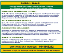 Urgently Required For Leading Company – Dubai.